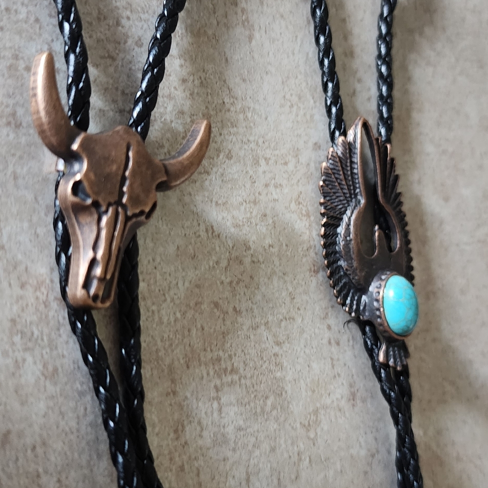 New Bull Skull OR falcon Western bolo tie Choose One